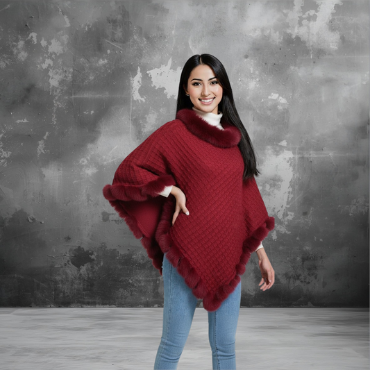 New Luxury Rabbit Fur Collar Shawl Cape for women Elegant Autumn Winter Fashion