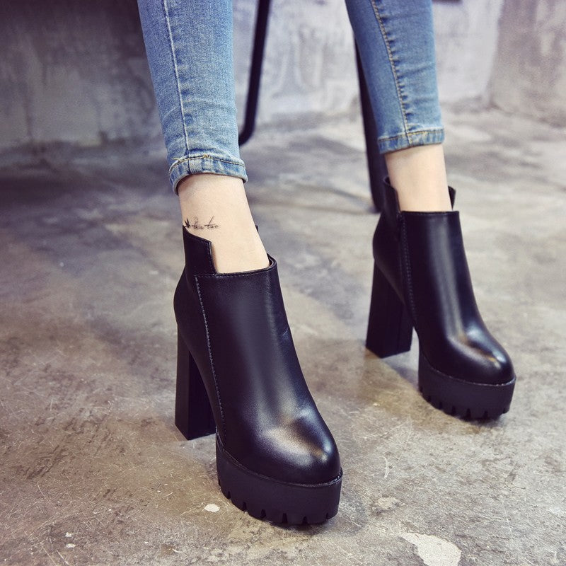 Women's Zipper Wicker Short Heel Martin Boots