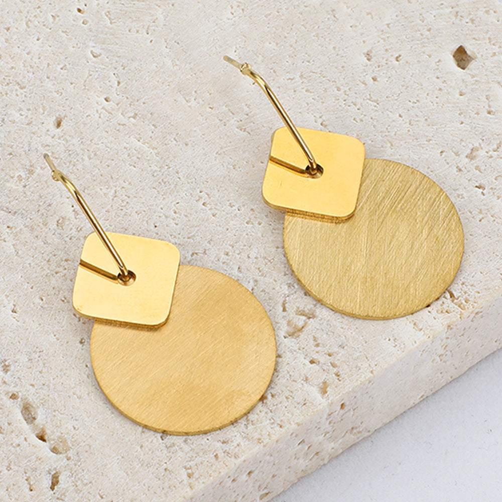 Personalized Long Net Red Earrings Round Brushed Flat Earrings