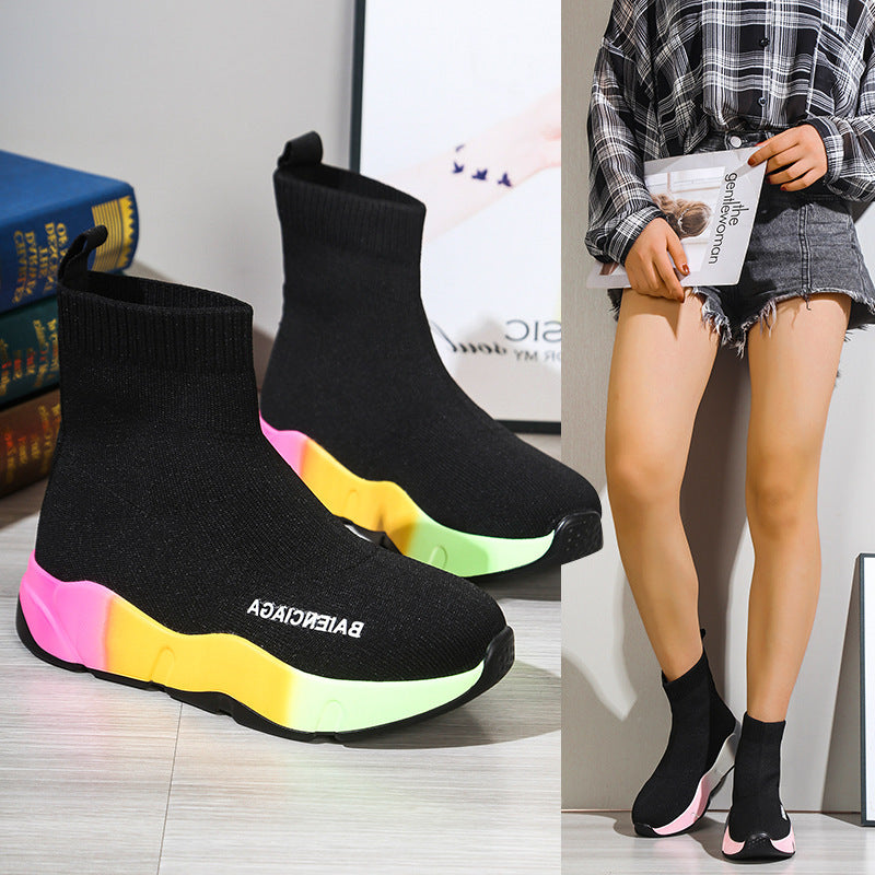 Black Sock Boots For Women Platform Shoes - FLIPSTYLEZLLC