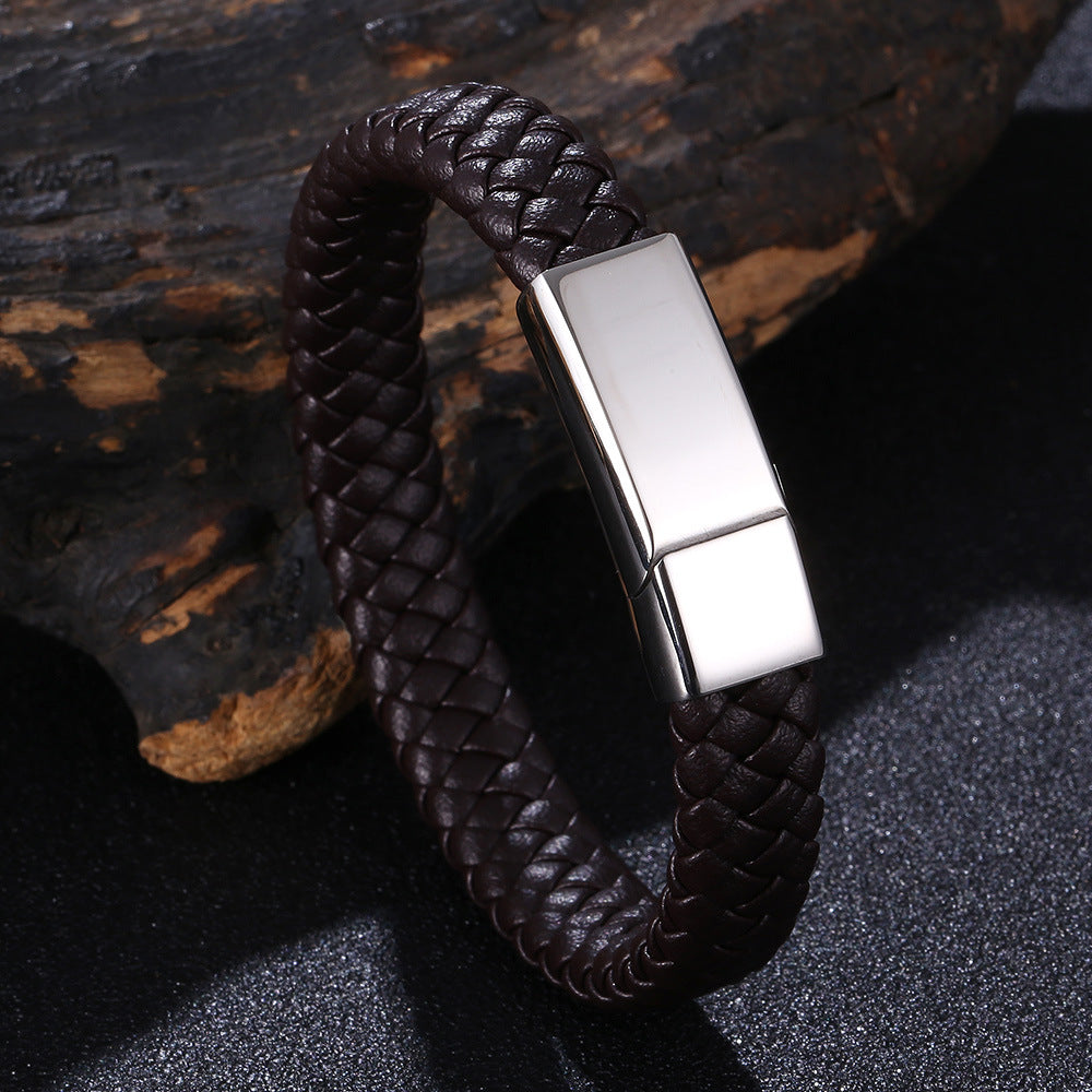 Men's And Women's Simple Casual Engraved Leather Bracelet