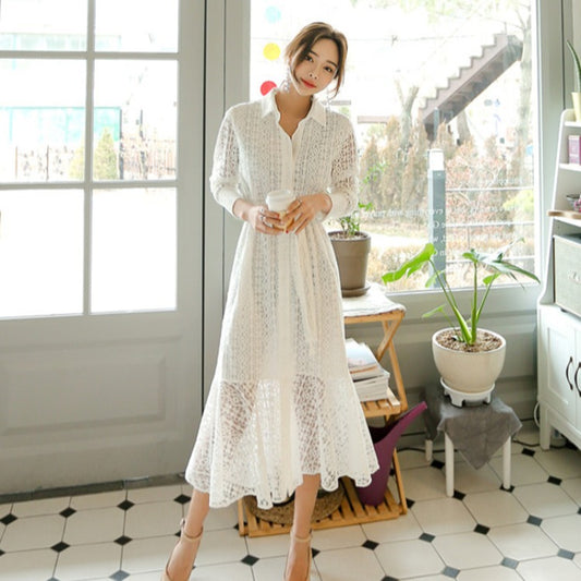 Early Autumn New Product Pure Color Shirt-style Lace Fish