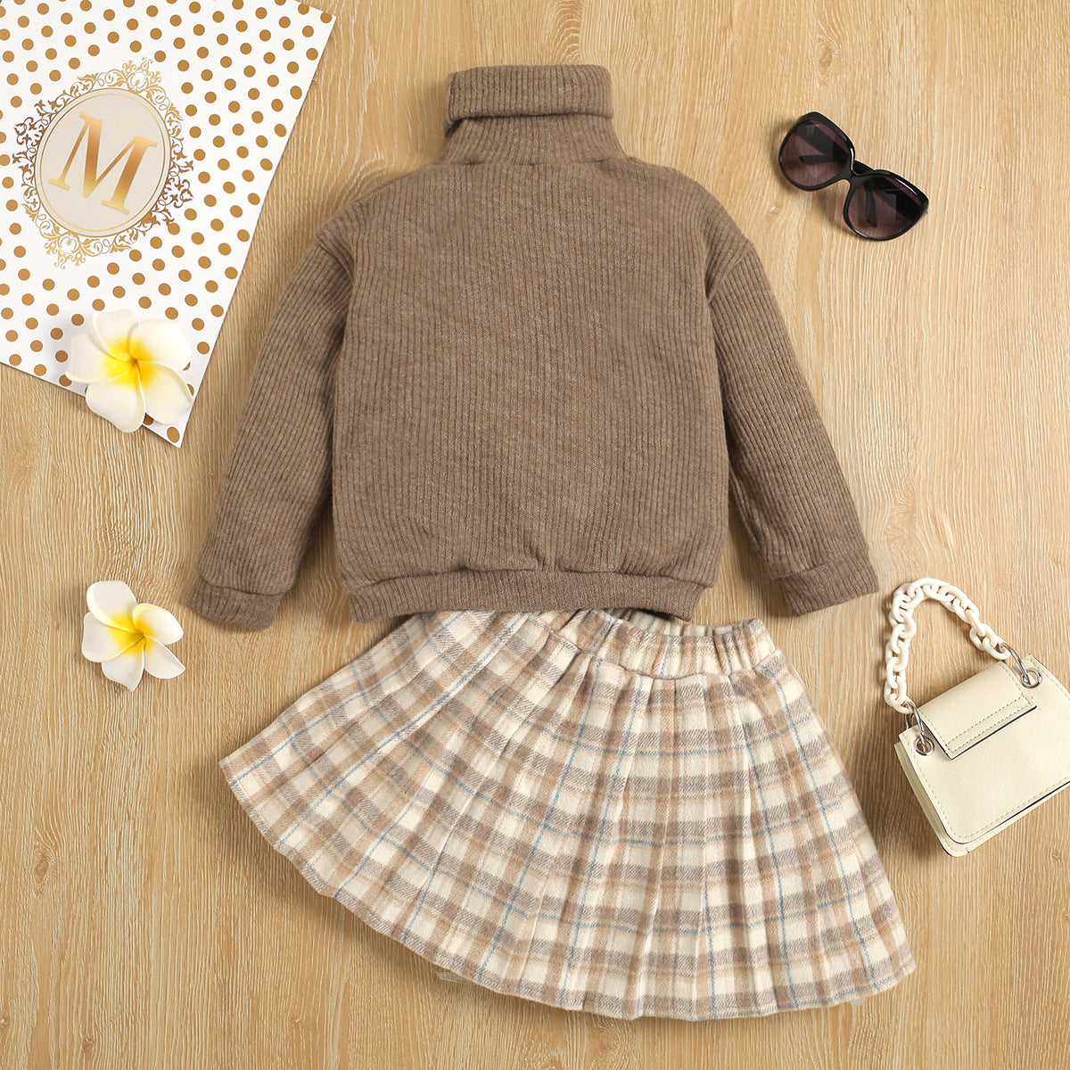 Sweater Knitted Bottoming Shirt Plaid Skirt Two Piece Set