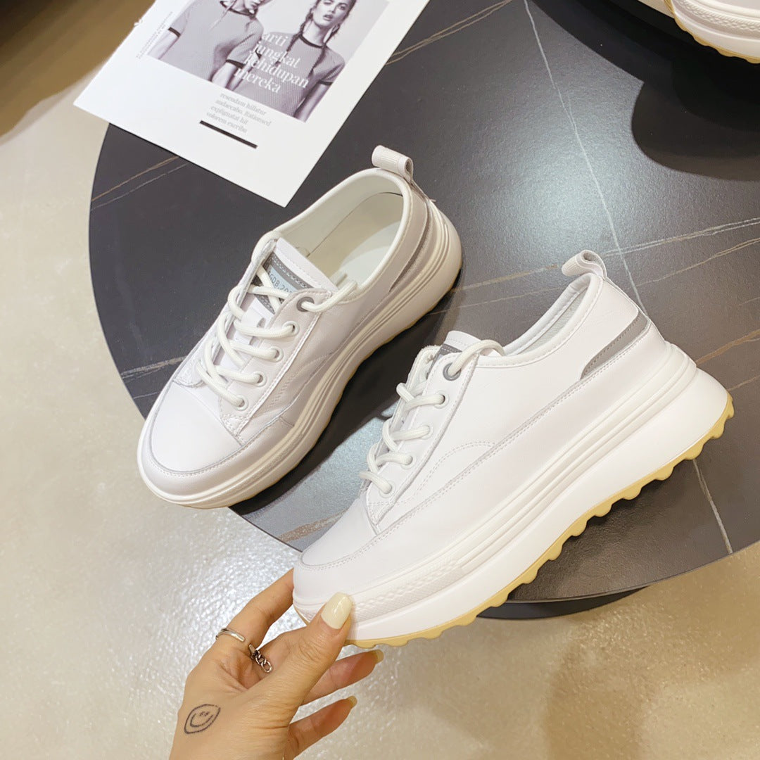 Cowhide Sponge Cake Platform White Shoes Women - FLIPSTYLEZLLC