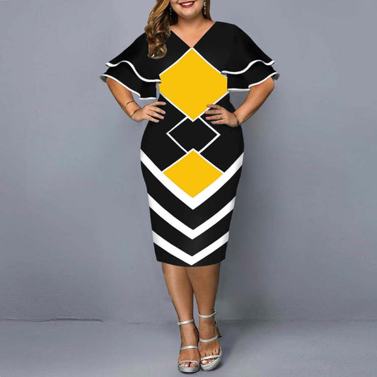 New Digital Printing Flying Sleeves Plus Size Women's Dress