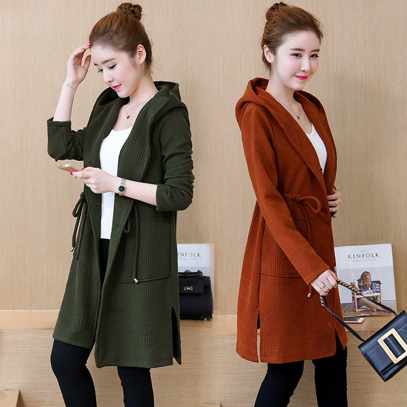 Women's Hooded Lace-up Knitted Plus Size Casual Cotton Jacket