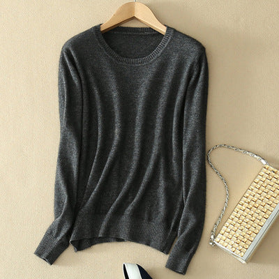 Winter Cashmere Jumper Slim Fit Plus Size Solid Color Round Neck for Women