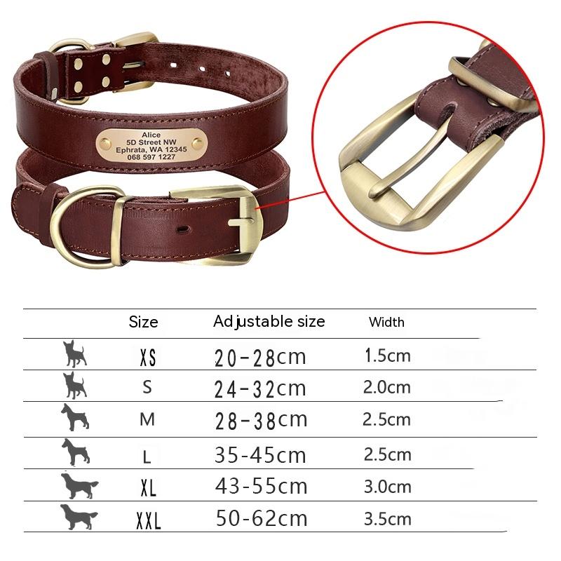 Genuine Leather Cow Leather Engraved Anti Loss Dog Collar
