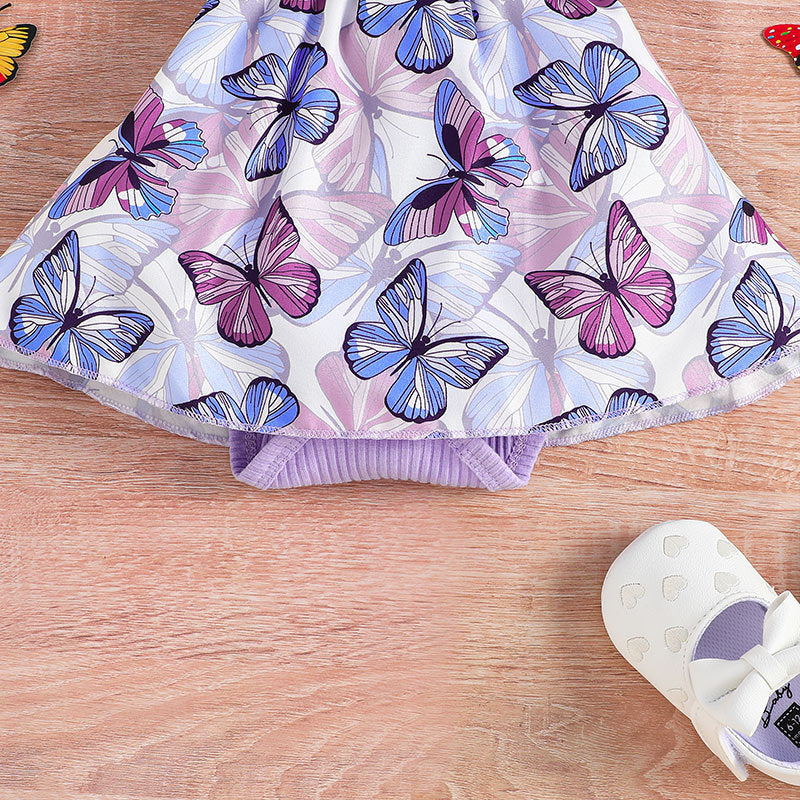 Little Girl Butterfly Print Dress Romper Skirt Scarf Two-piece Set