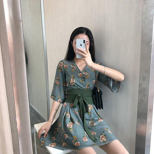 Temperament Fashion Short-sleeved Floral Hanfu Plus Size Dress Female New Summer
