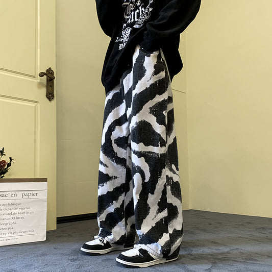 Zebra Stripe Jeans Men's Loose-fitting Wide-leg Trousers