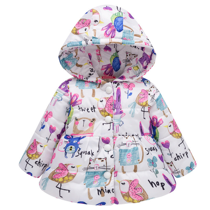 Girls' Hooded Fashion Printed Cotton-padded Jacket
