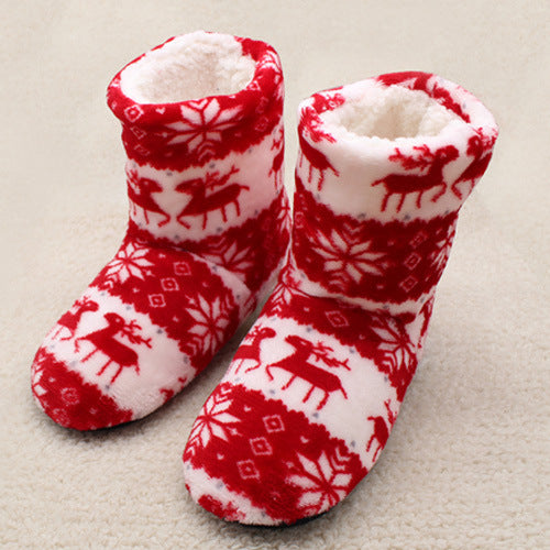 Coral velvet print indoor boots