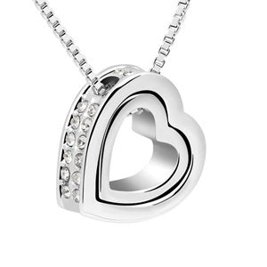 Crystal Double Heart Shaped Necklace Short Heart Pendant