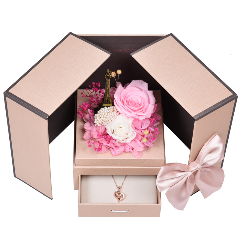 Preserved Flower Jewelry Box Necklace Bracelet Birthday Gift