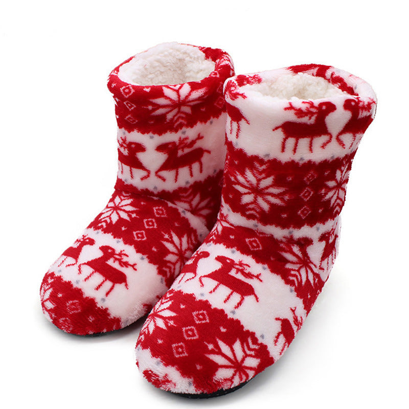 Coral velvet print indoor boots