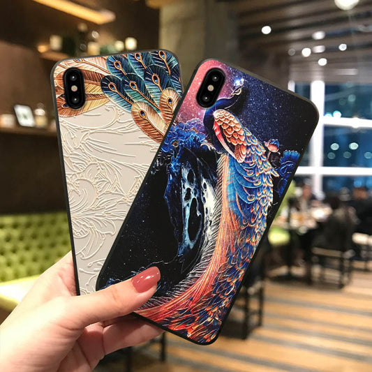 Compatible with Apple , Peacock relief phone case