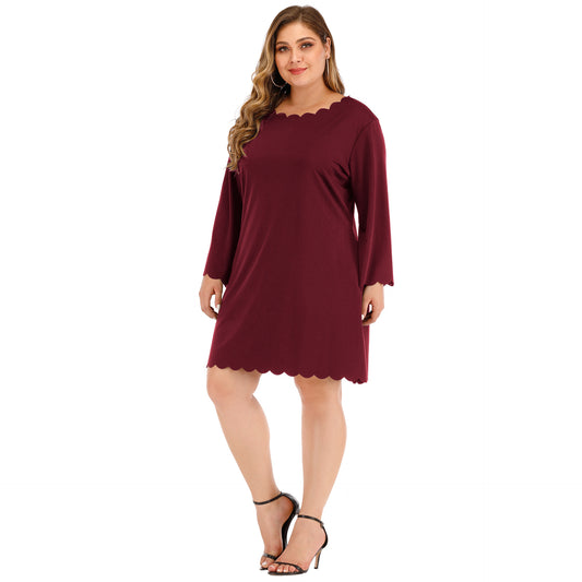 Plus size women's round neck wavy skirt