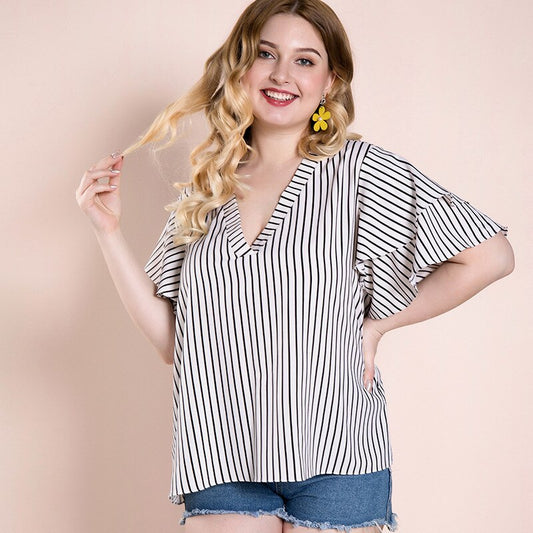 Plus size women's striped top T-shirt