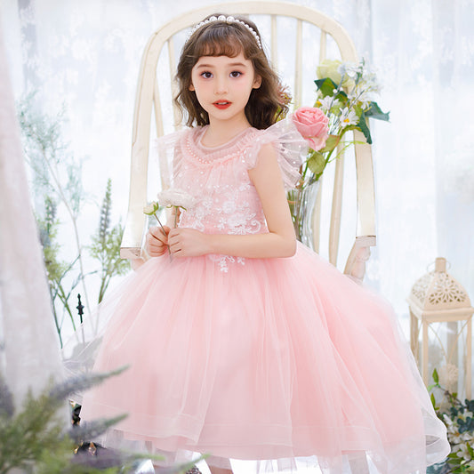 Children's Summer High-end European And American Flower Girl Dress Catwalk Piano Performance