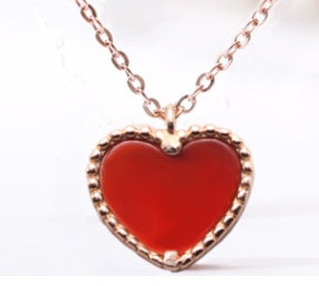 925 Sterling Silver Gold Plated Red Agate Heart-shaped Pendant