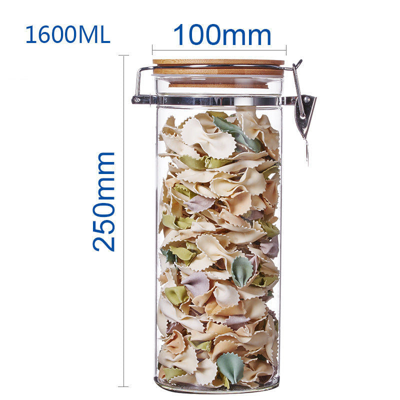 Stainless Steel Buckle Glass Sealed Storage Tank Transparent Kitchen Candy Snack Jar Round Glass Jars and Lids Cereal Dispenser
