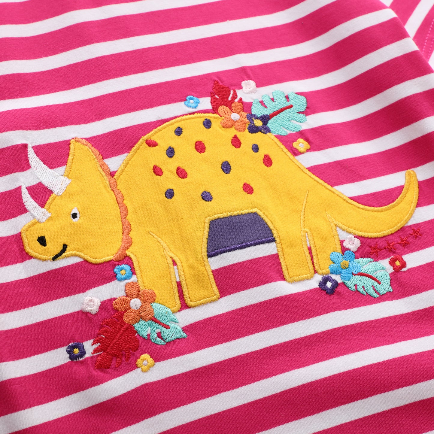 Girls Short Sleeve T Shirt Summer Embroidered Dinosaur