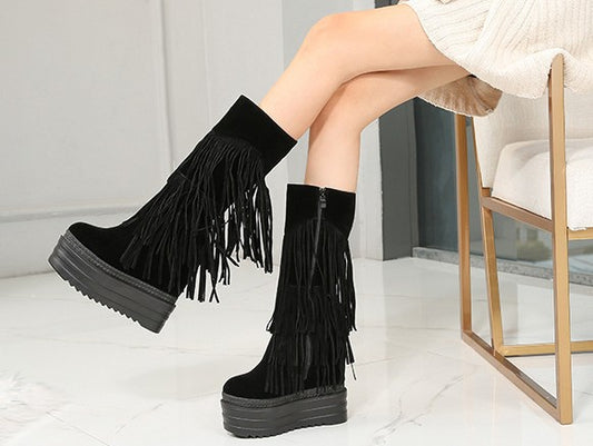 Super High Heel Women Shoes Fringed Boots - FLIPSTYLEZLLC