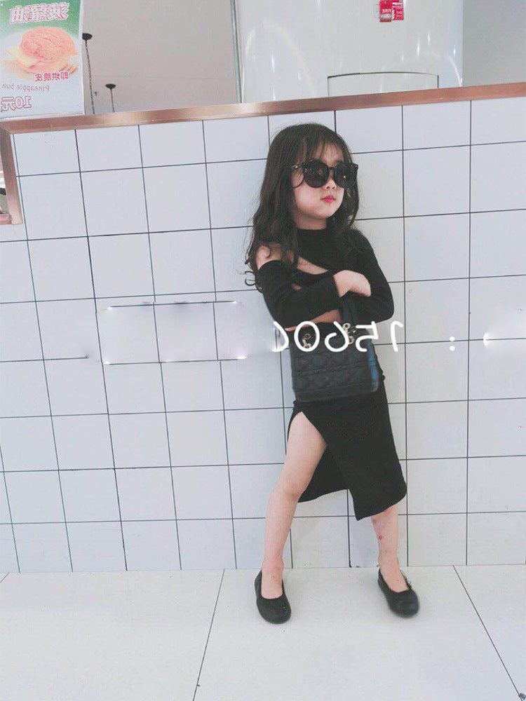 Spring and summer girls'' off shoulder dress children''s fashion children''s skirt bottomed skirt