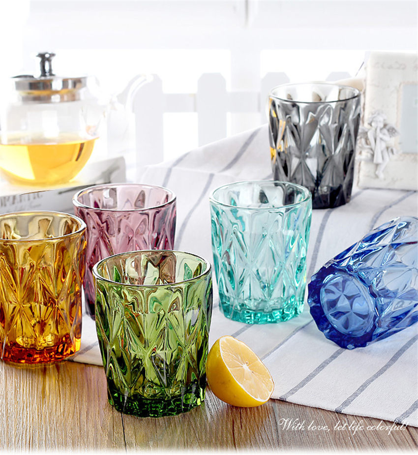 Creative colored relief glass cup on trumpet