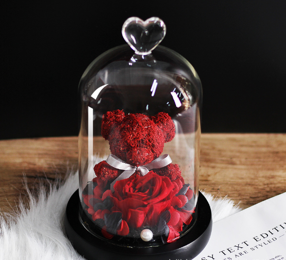 Preserved Flower Bear Glass Cover Gift Box