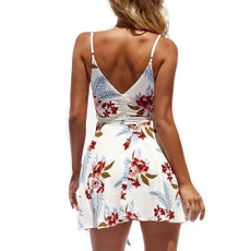 Summer print sling backless V-neck women''s dress