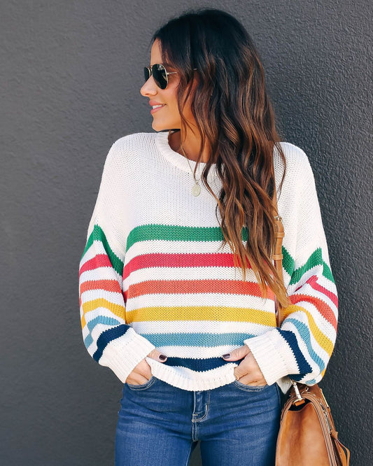 Women's plus size striped stitching knitted sweater