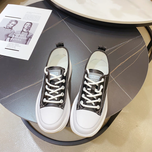 Cowhide Sponge Cake Platform White Shoes Women - FLIPSTYLEZLLC