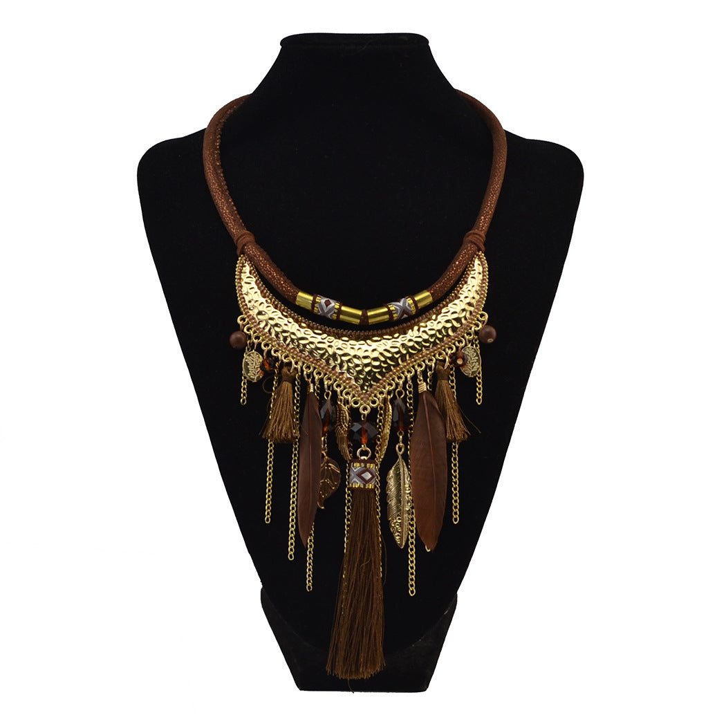 Original jewelry feather leaf tassel necklace - FLIPSTYLEZLLC