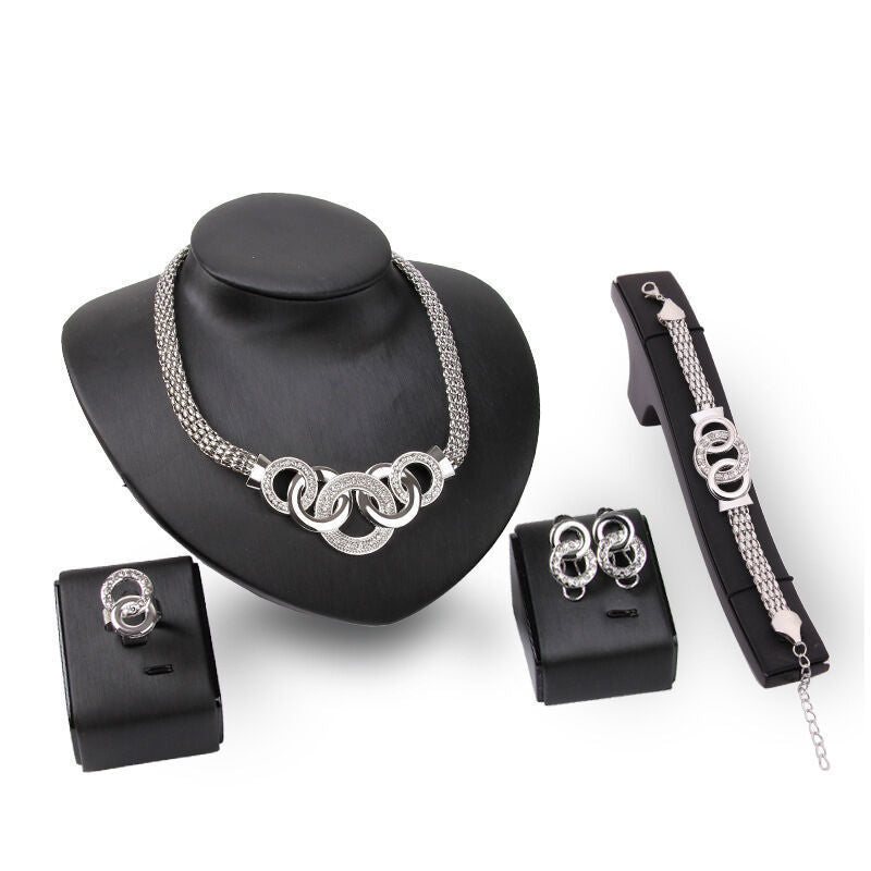 Necklace Earrings Bracelet Ring Jewelry Set European and American Plated 18K Jewelry Four-piece Set
