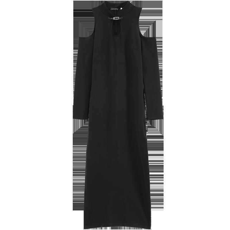 Sexy off-the-shoulder long-sleeved slim-fitting slim high split dress dark girl long cheongsam