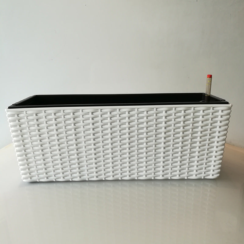 Balcony Rattan Long Flower Pot Automatic Water Feeding Lazy Flower Pot Large Planting Basin