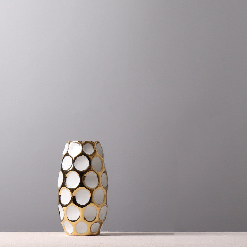 Beautiful Ceramic Gold aqua polka dots Pineapple Vase