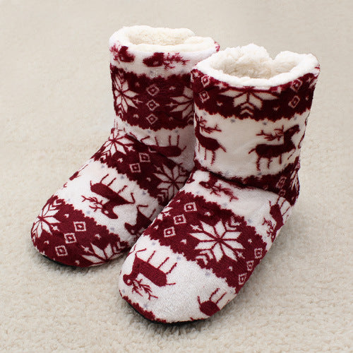 Coral velvet print indoor boots