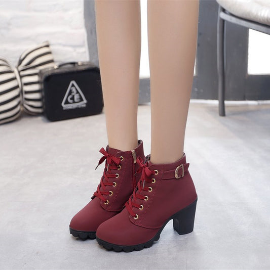 Cross-lace Thick-heel Martin Boots