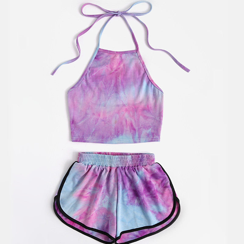 Open-back umbilical tie-dye sling two-piece