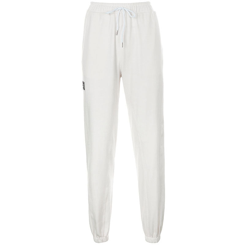 Letter Embroidered Elastic Strap Sweater Pants Women's Sports Casual Pants