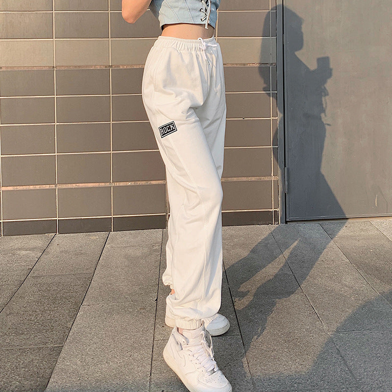 Letter Embroidered Elastic Strap Sweater Pants Women's Sports Casual Pants