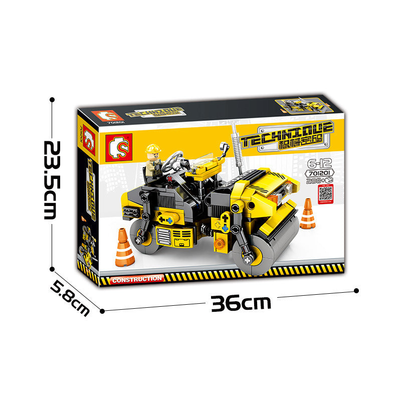 Senbao Technology Series Road Roller Drill Bit Machine Engineering Vehicle Intelligence Assembled Children's Building Block Toys