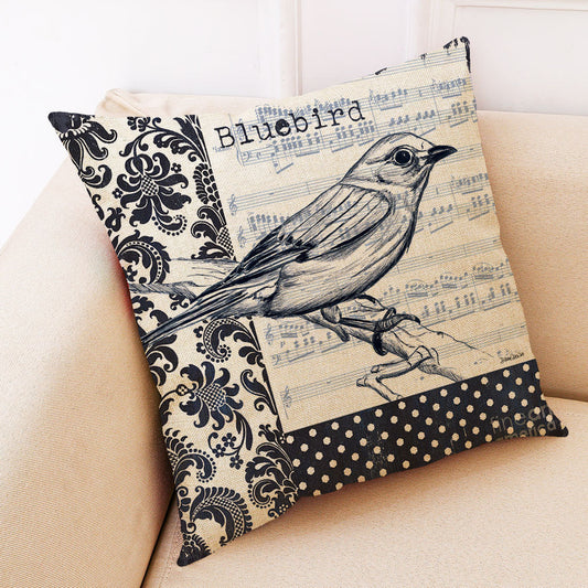 Retro Bird Cotton Linen Car Pillowcase Sofa Cushion