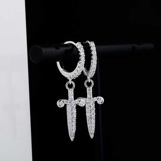 Dagger And Sword Female Earrings Full Of Zircon
