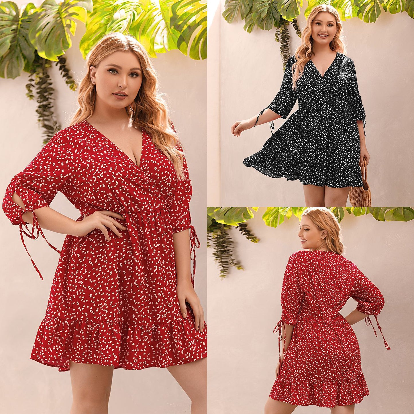 Women's Printed V-neck Plus Size Dress