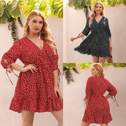 Women's Printed V-neck Plus Size Dress