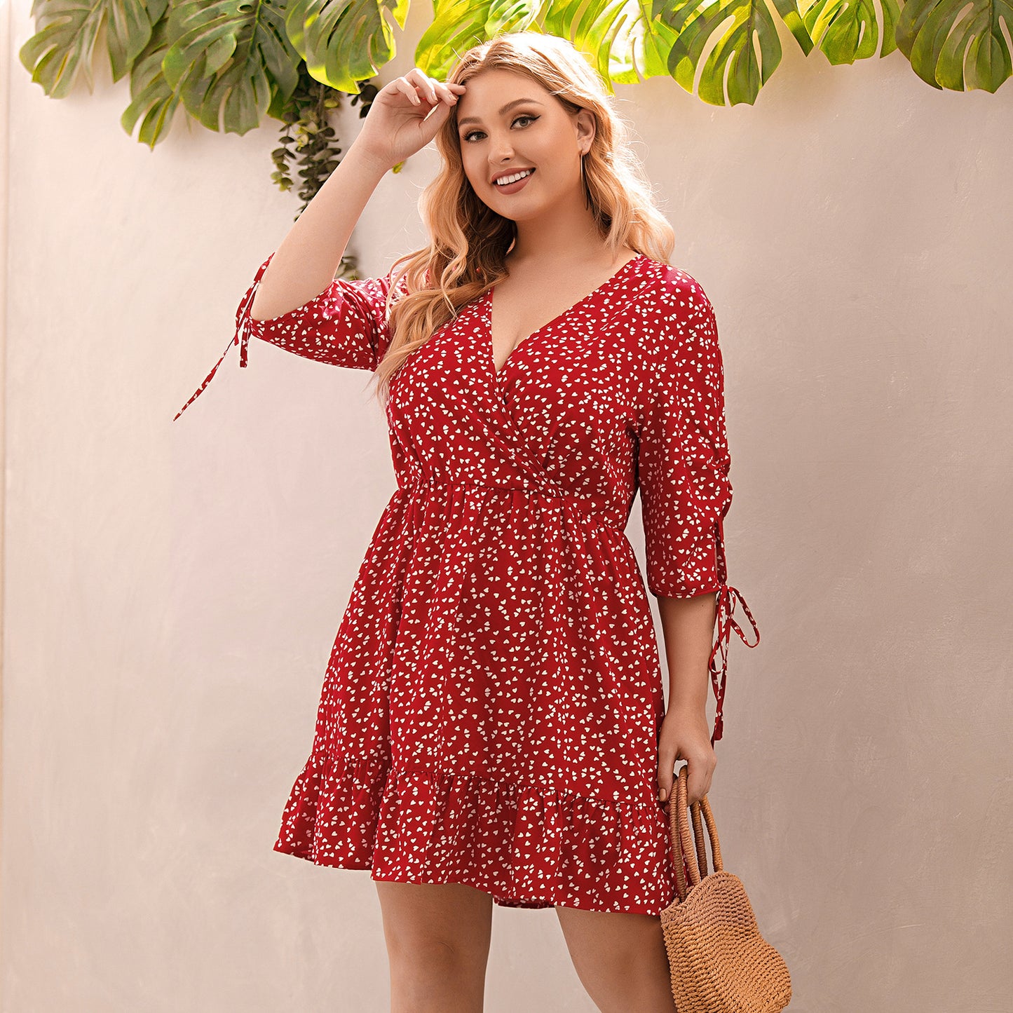 Women's Printed V-neck Plus Size Dress